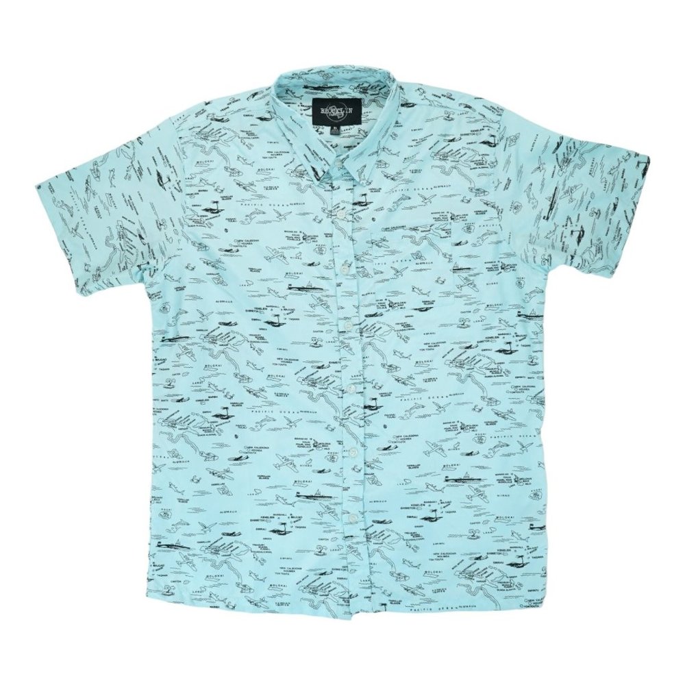 Brooklyn Standard Mens Short Sleeve Shirt Button Up Size XL Blue‎
